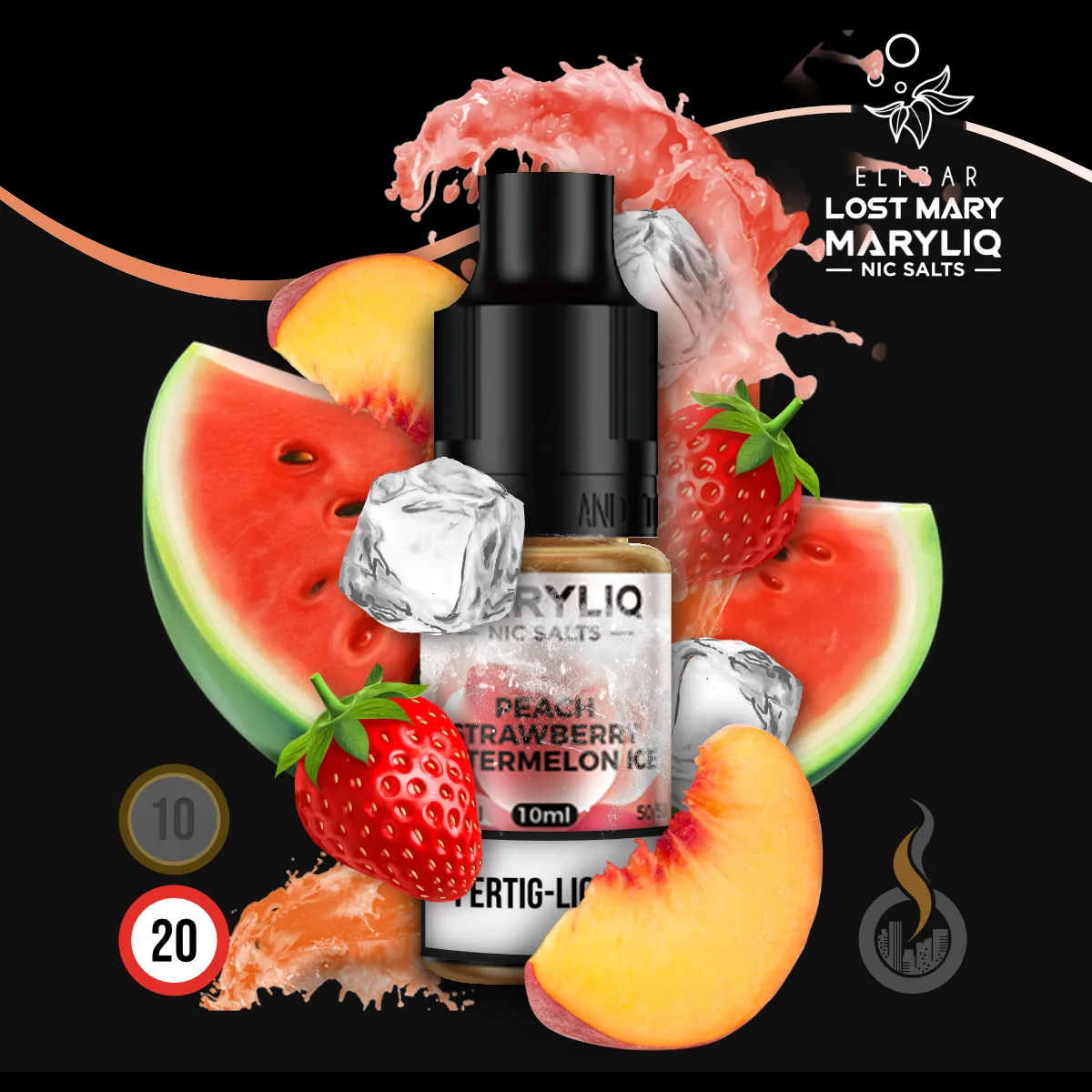 MARYLIQ by Lost Mary Nikotinsalz Liquid Peach Strawberry Watermelon Ice - 10 ml SW18187 Nikotinstärke wählen: 20 mg ( NIKOTINSALZ ) Bild 1