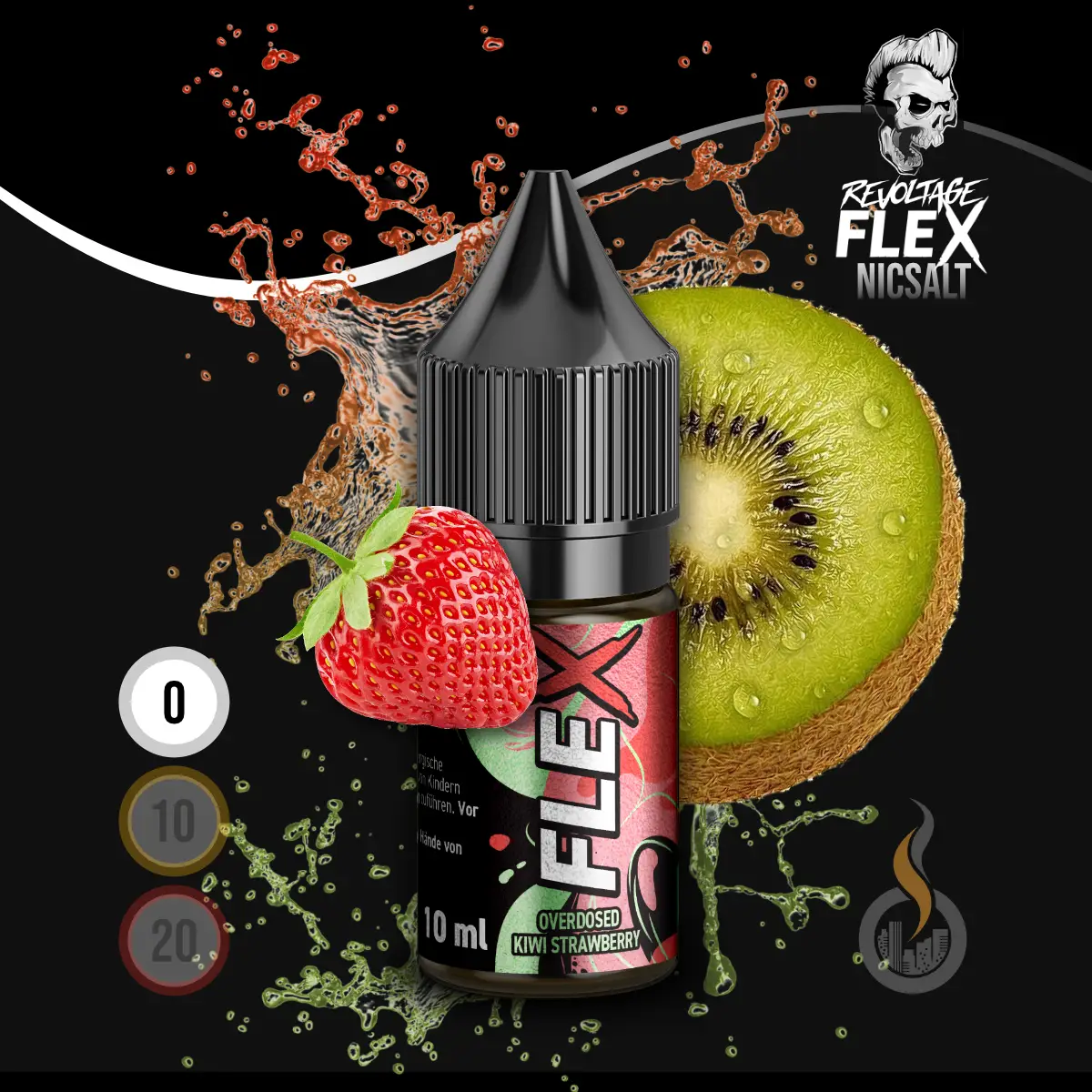 REVOLTAGE FLEX Overdosed Nikotinsalz Liquid Kiwi Strawberry - 10 ml SW18236 Nikotinstärke wählen: 0 mg (OHNE NIKOTIN) Bild 1