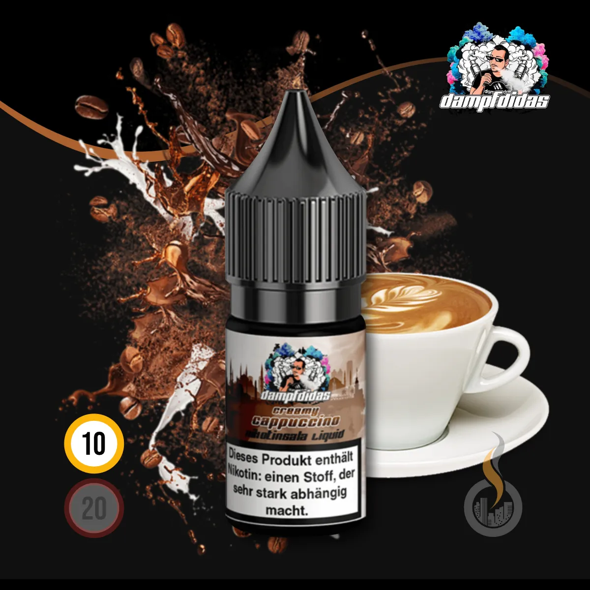 DAMPFDIDAS Creamy Cappucino Nikotinsalz Liquid - 10 ml SW18070 Nikotinstärke wählen: 10 mg (NIKOTINSALZ) Bild 1
