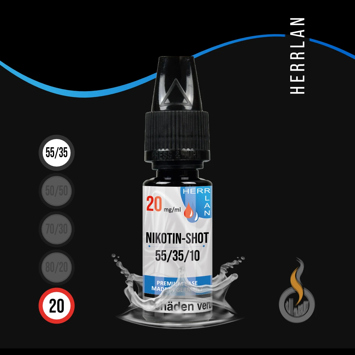 HERRLAN Nikotin-Shot (20 mg) - 10 ml SW16480 Basis (GRUNDMISCHUNG) VPG 55/35/10 (PG/VG/H2O) Bild 1