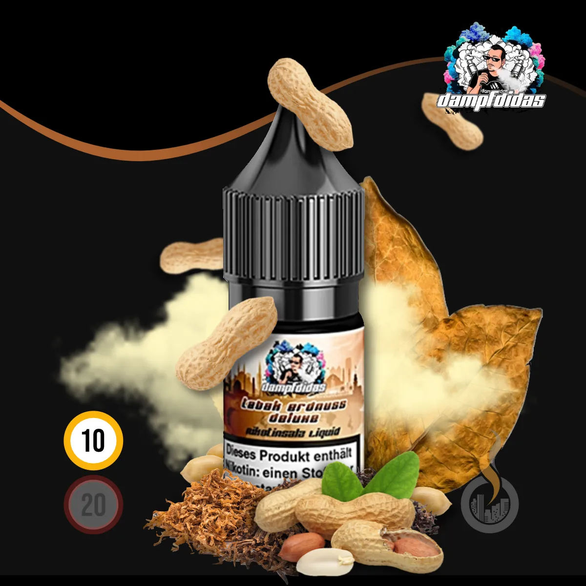 DAMPFDIDAS Tabak Erdnuss Deluxe Nikotinsalz Liquid - 10 ml SW18415 Nikotinstärke wählen: 10 mg (NIKOTINSALZ) Bild 1